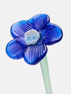 MOUTHBLOWN CRYSTAL FLOWER BLUE